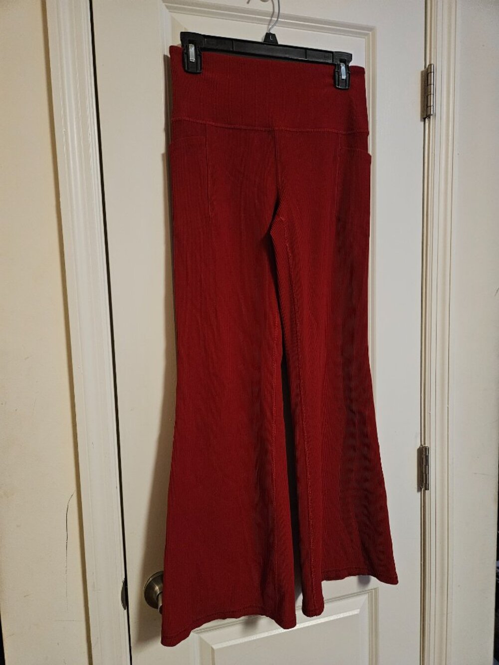 **Athleta High-Waisted Red Flare Yoga Pants**